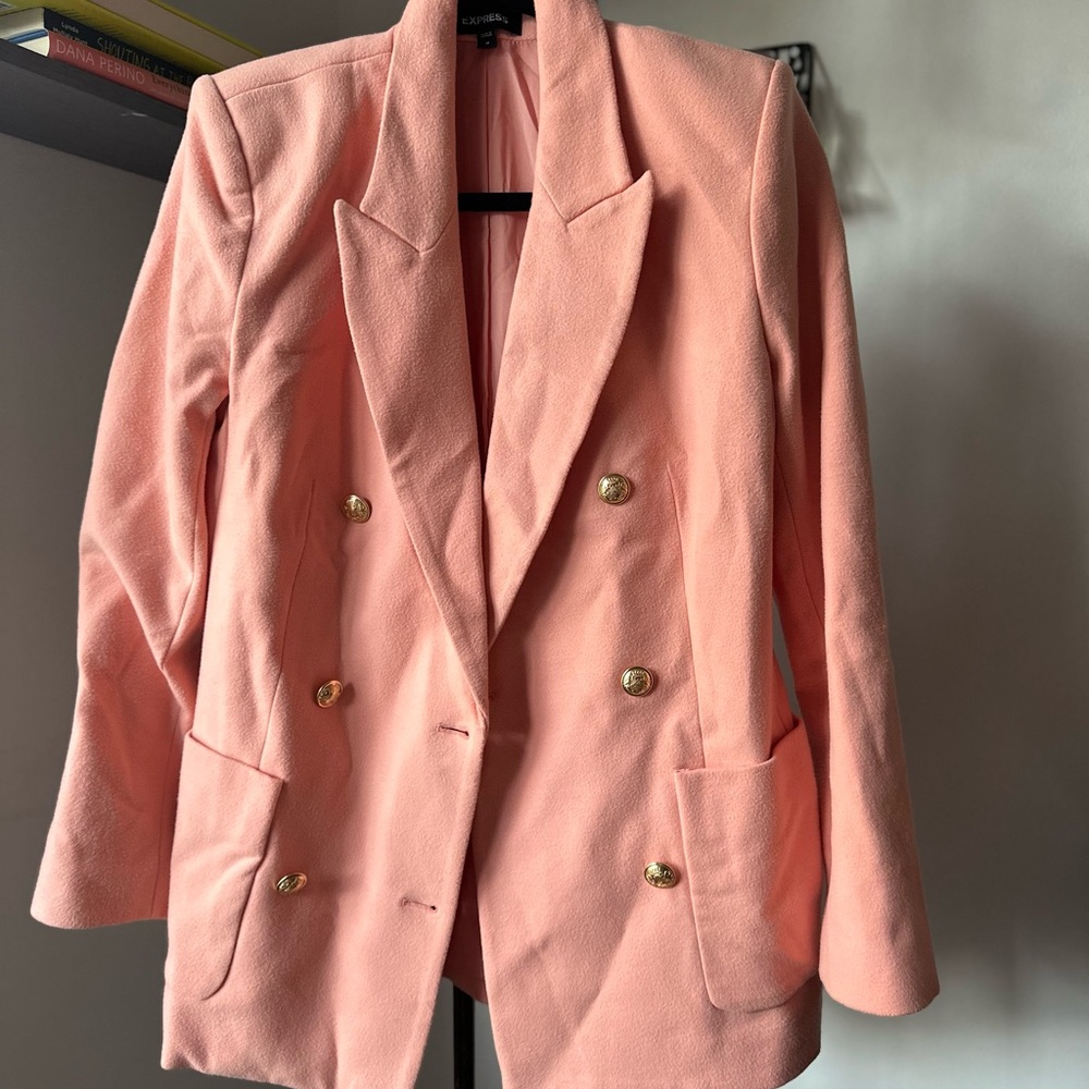 #37 EXPRESS CORAL DOUBLE BREASTED FLANNEL KNIT OVERSIZED BLAZER - Picture 8 of 8